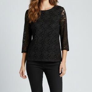 Coldwater Creek Black Rose Floral Lace Long Sleeve Blouse Large